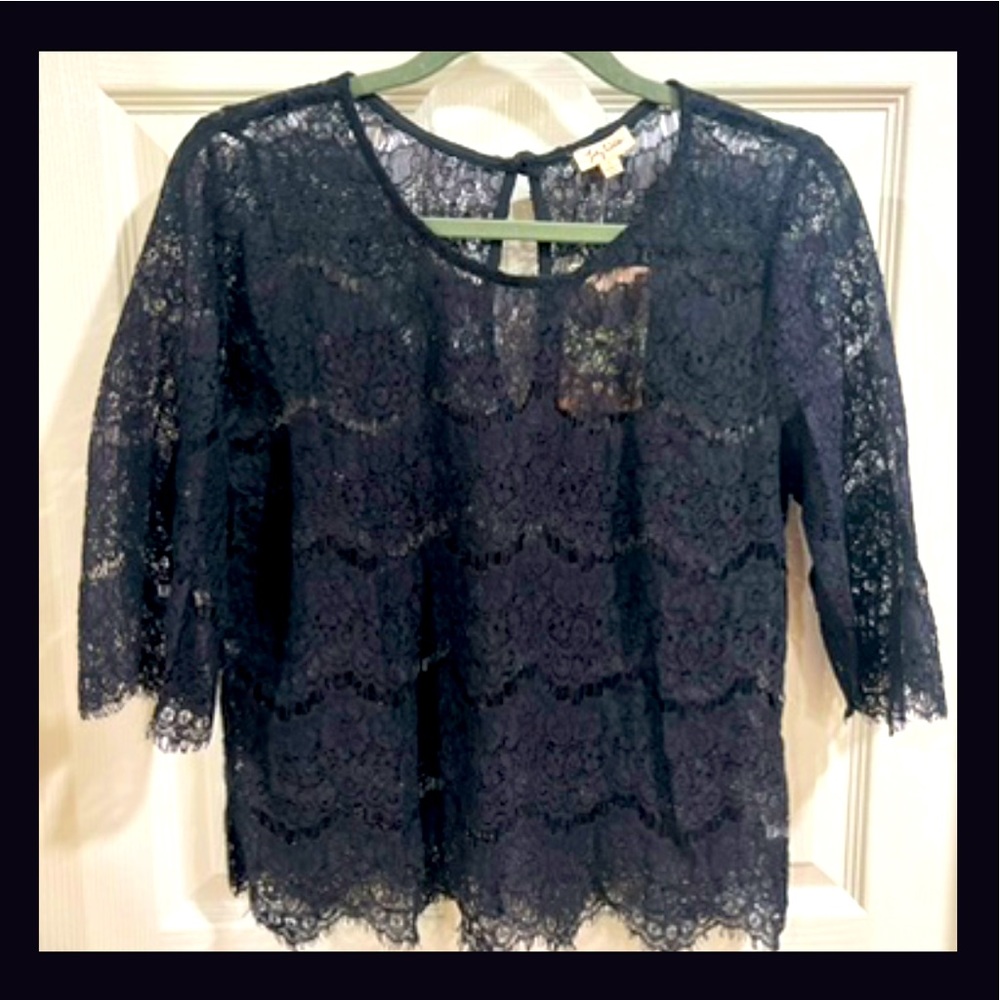 NEW! Lily White size large black lace pullover top.
